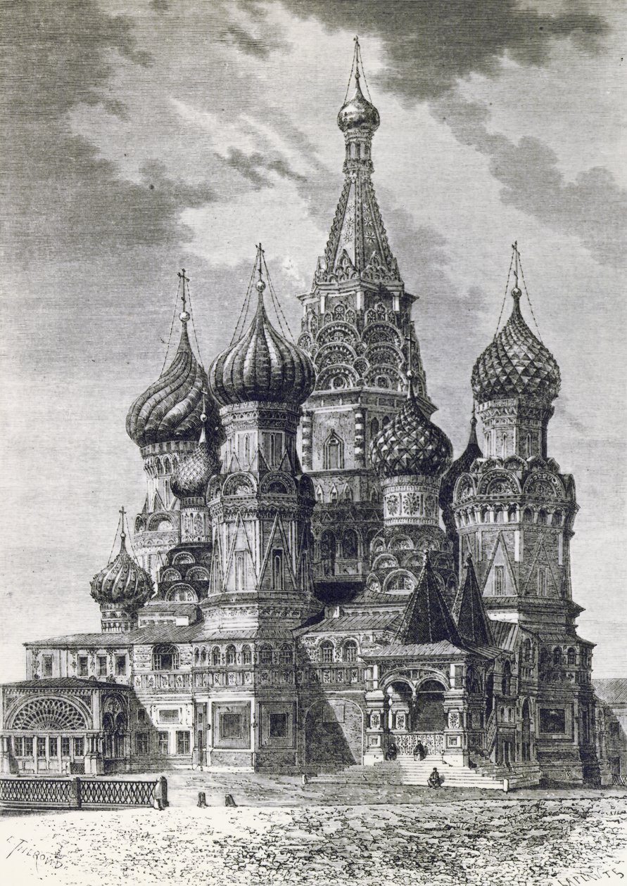 Kathedrale des Schutzes der Allerheiligsten Theotokos am Graben oder Basilius-Kathedrale auf dem Roten Platz in Moskau, Russland, Gravur aus Freies Russland von Unknown artist