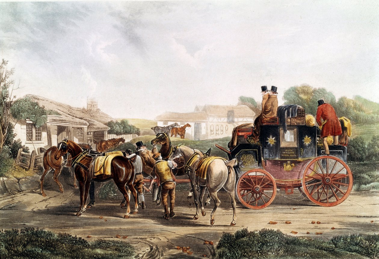 Wechsel des Gespanns an der Herberge während einer Kutschfahrt von Unknown artist