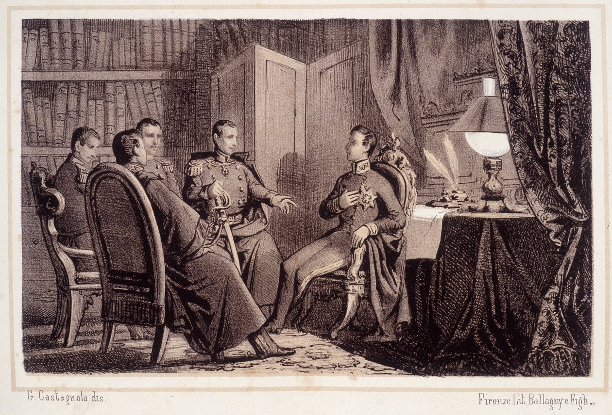 Charles Albert (1798 - 1849) verspricht, die piemontesische Revolution von 1821 zu unterstützen - in „Storia d