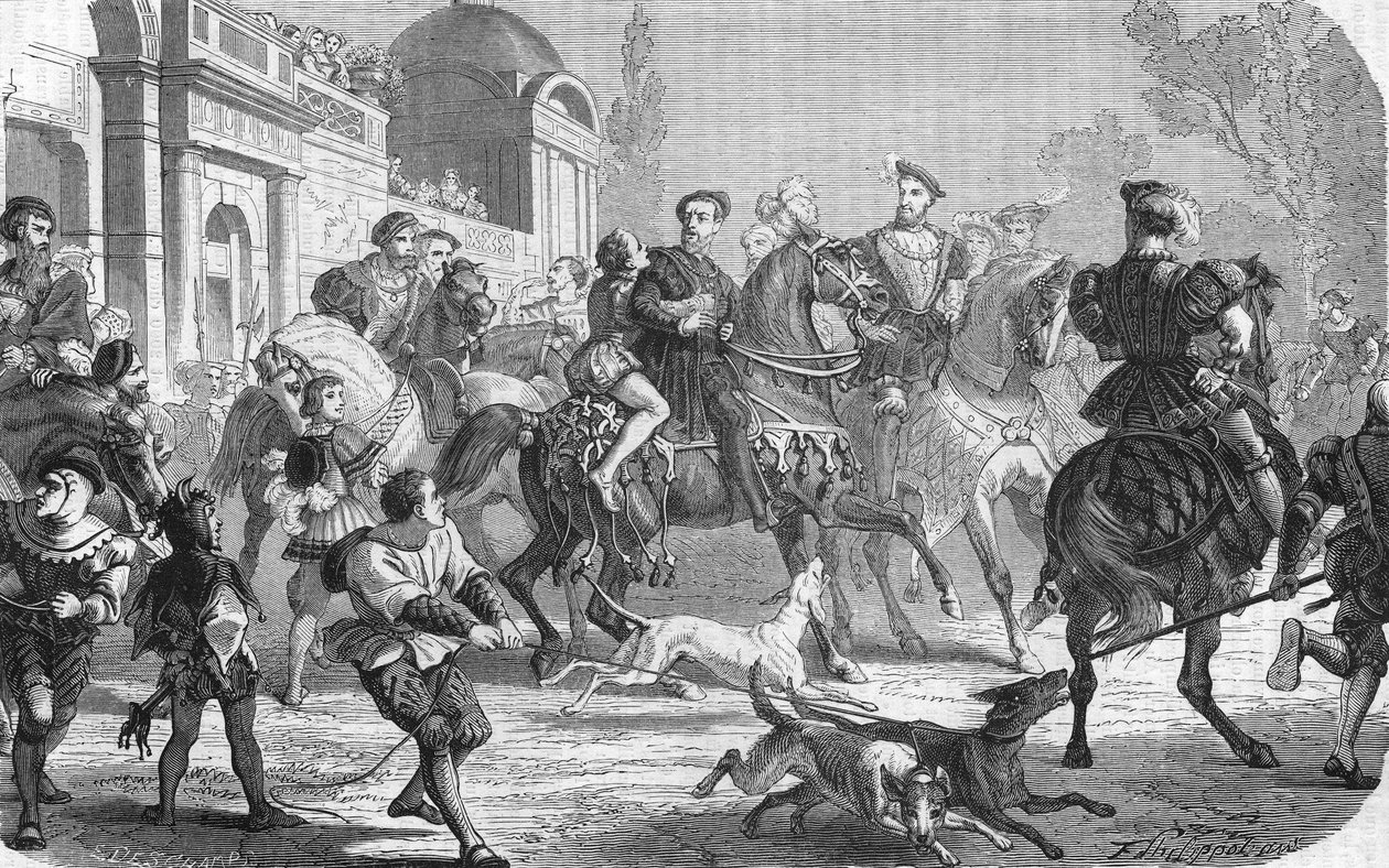 Karl V. (1500-1558) am Hof von Franz I. (1494-1547). von Unknown artist