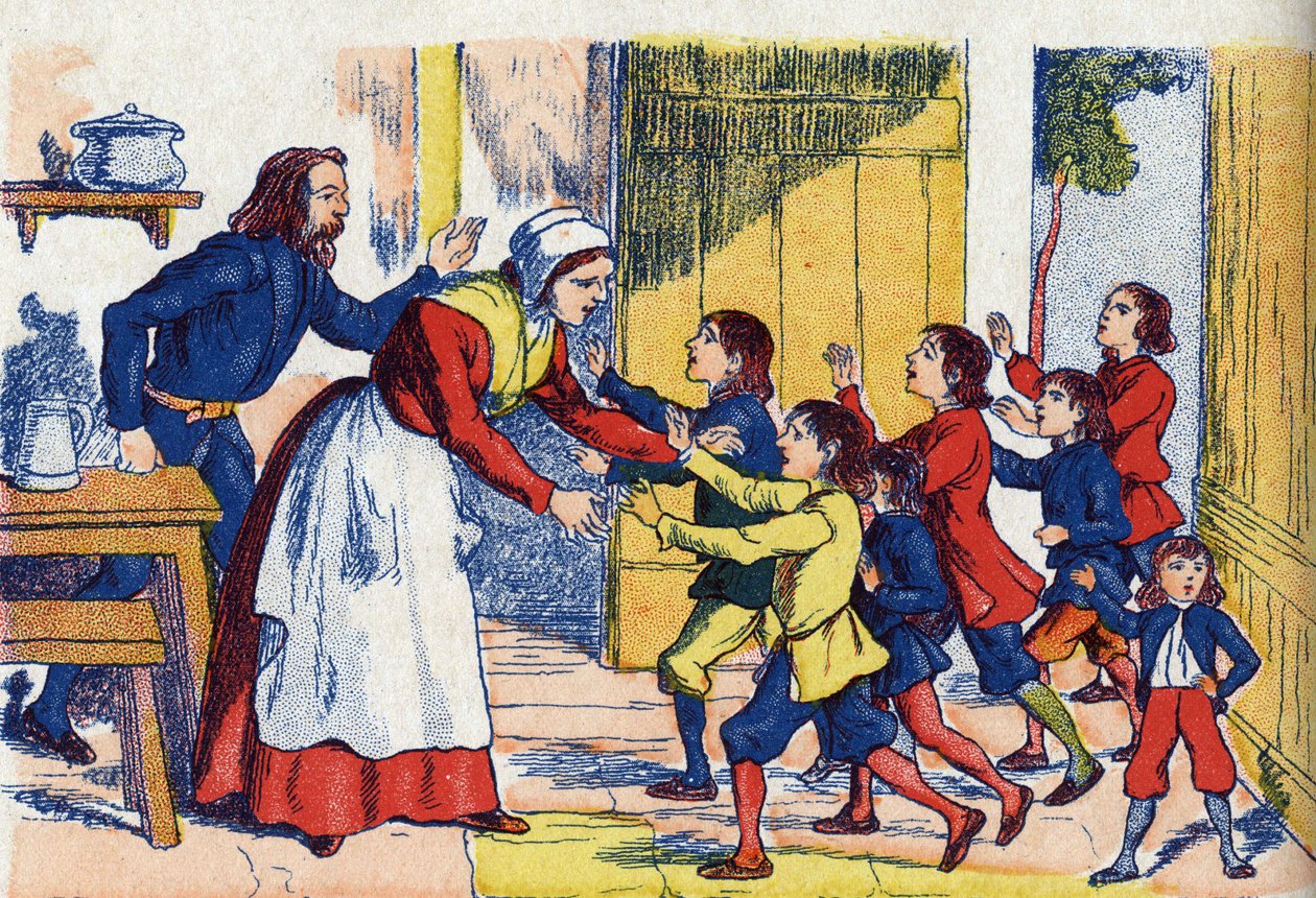 Rückkehr der Kinder. Illustration zu „Der kleine Däumling“ von Charles Perrault von Unknown artist