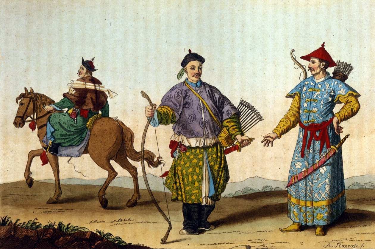 Chinesische Militärmandarine verschiedener Epochen - in „Le costume ancien et moderne“ von J. Ferrario, ed. Mailand von Unknown artist