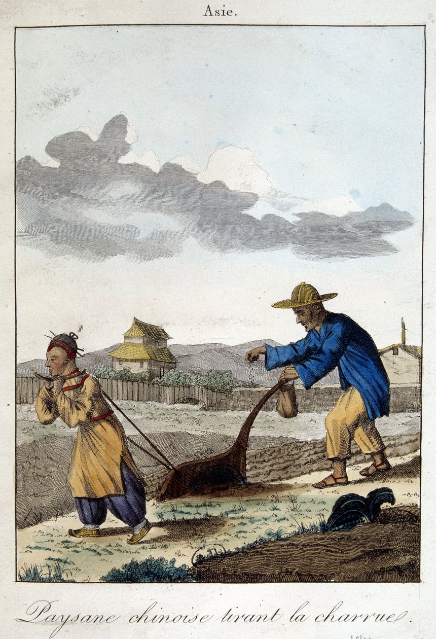 Chinesischer Bauer pflügt. In „Sitten und Gebräuche der Völker“, ed. Hocquart von Unknown artist