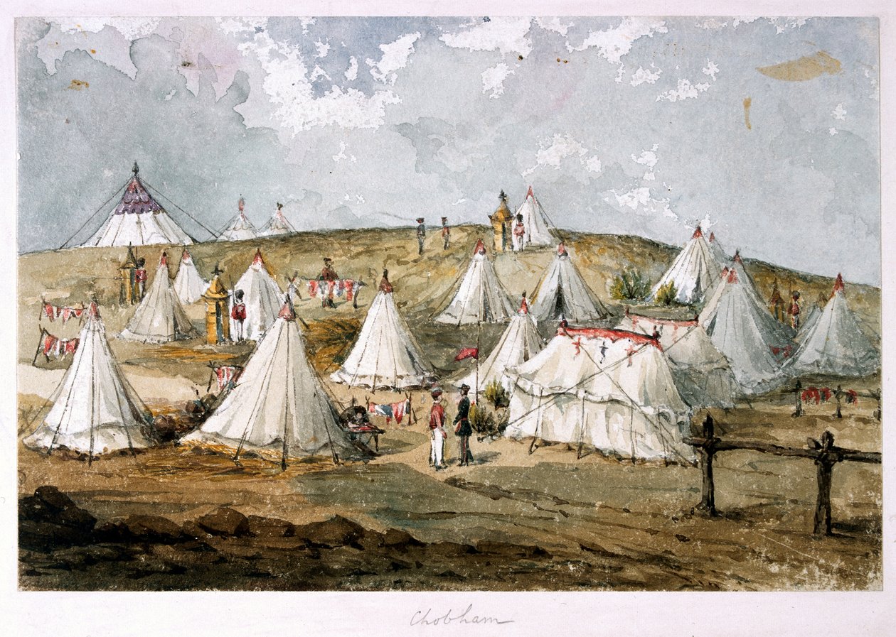 Chobham, Colonel Hodges, Zelt Grenadier Guards Lager. Das Zelt der Königin über dem Hügel von Unknown artist