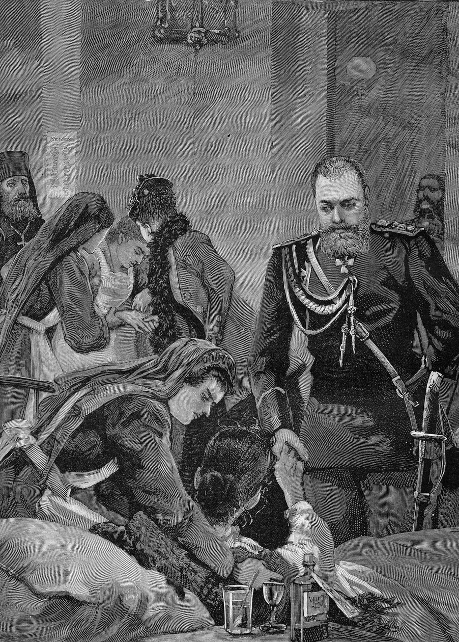 Cholera in Russland 1892: Alexander III., Kaiser von Russland und seine Frau Maria Feodorovna, Kaiserin von Russland, besuchen ein Krankenhaus. Gravur von 1892 von Unknown artist