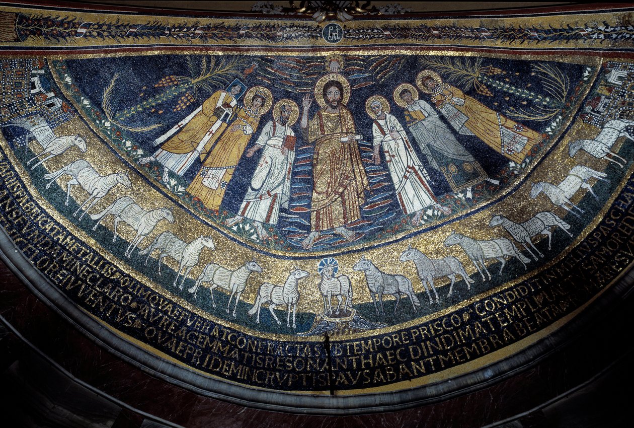 Christus unter St. Paulus, St. Cäcilia, St. Pascal, St. Peter, St. Valerian und St. Agatha von Unknown artist
