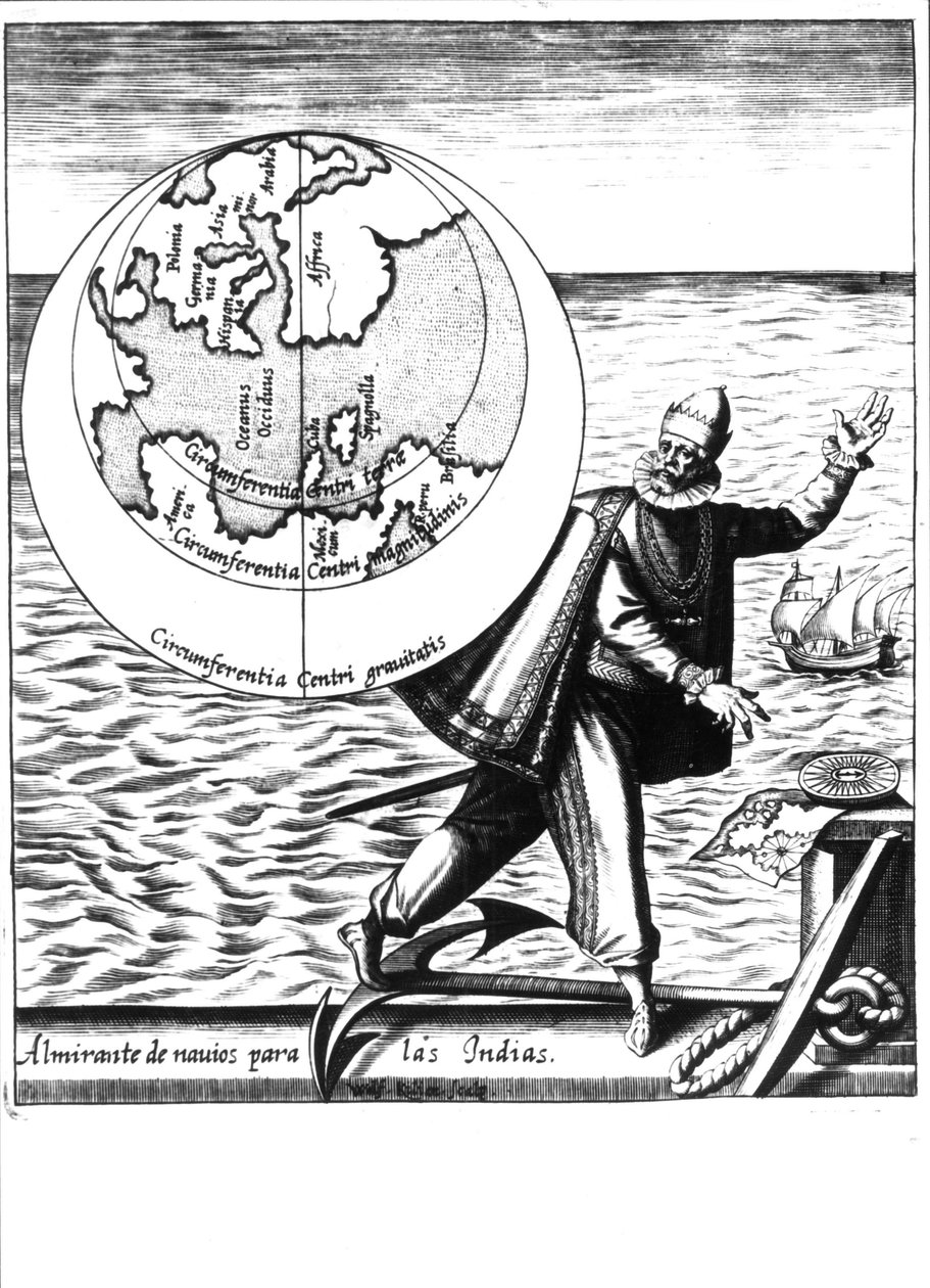 Christoph Kolumbus - in „Nova Tipus Transacto Navigatio Novi Orbi“ von Philoponus Honorius von Unknown artist