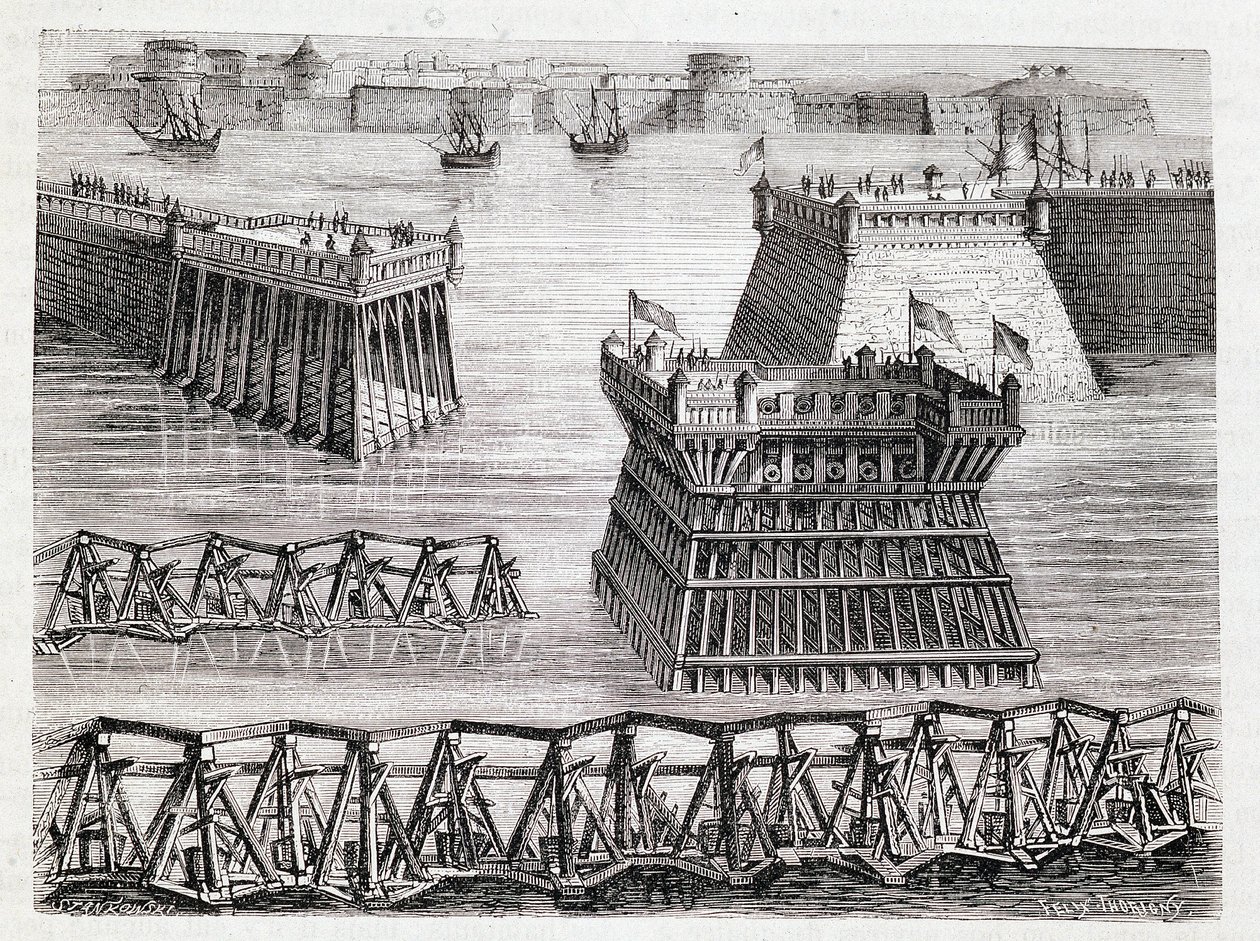 Schloss Argencourt und Eingang zum Damm von La Rochelle (Belagerung von La Rochelle) von Unknown artist