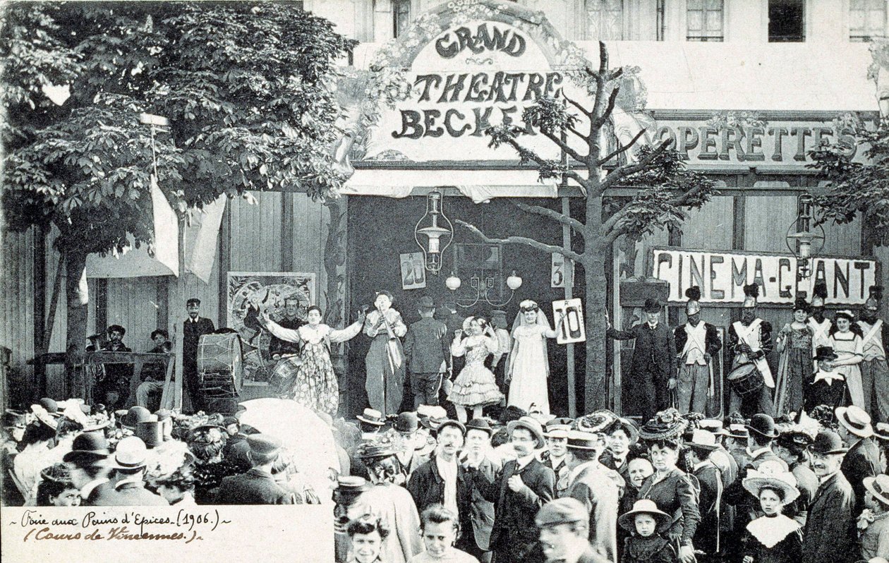 Zirkusvorstellung vor dem Grand Theatre Becker in Paris im Jahr 1906 von Unknown Artist