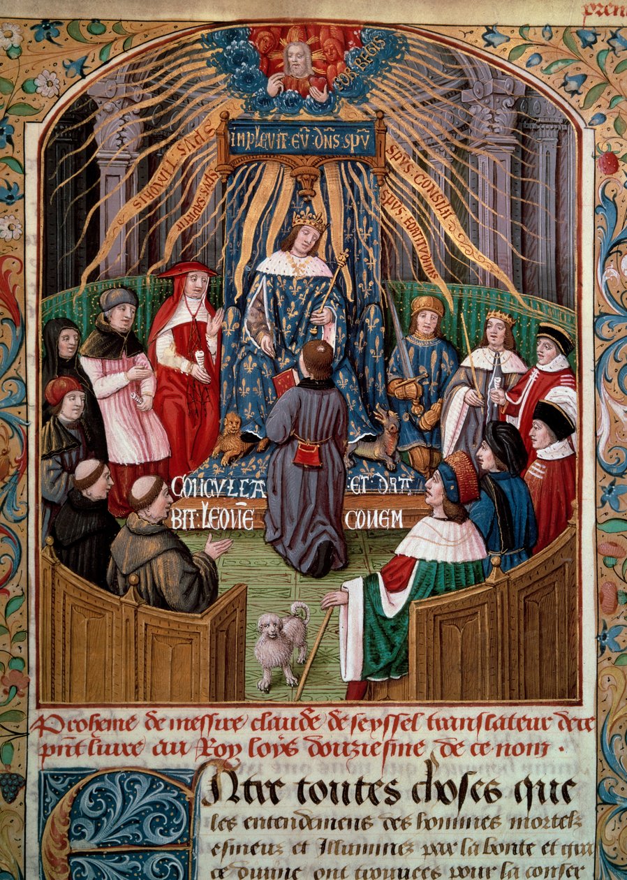 Claude de Seyssel (gestorben 1520) bietet sein Buch König Ludwig XII. (1462-1515) an. Miniatur aus Claude de Seyssel