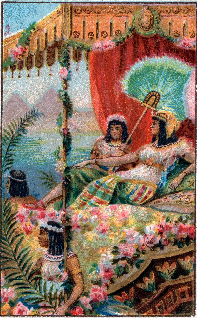 Kleopatra Kleopatra VII Thea Philopator (69-30 v. Chr.), Königin des alten Ägypten, mit ihren Dienern - Chromolithographie des späten 19. Jahrhunderts von Unknown artist