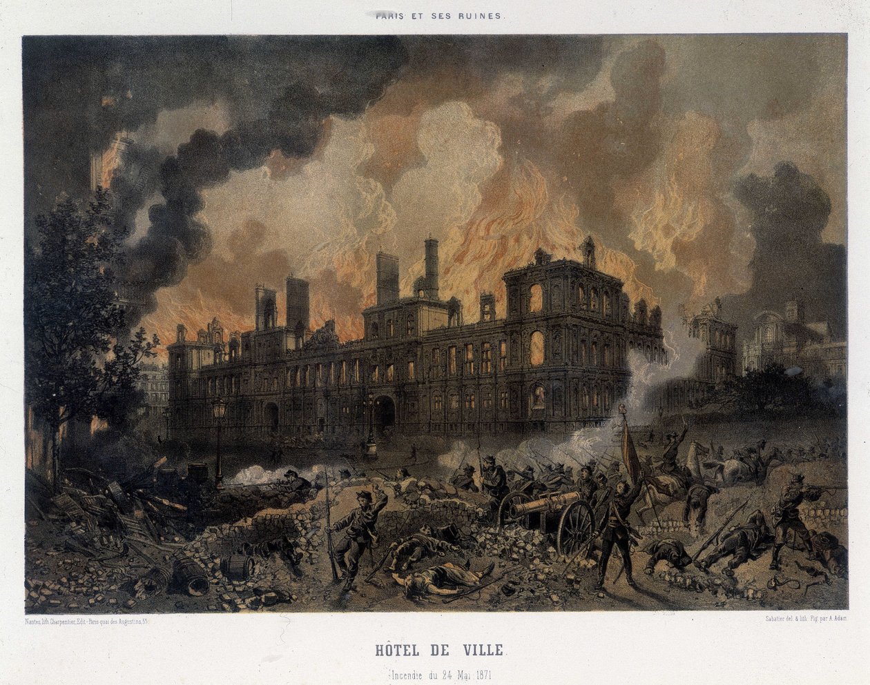 Commune de Paris: Das Feuer des Rathauses von Paris am 24. Mai von Unknown artist