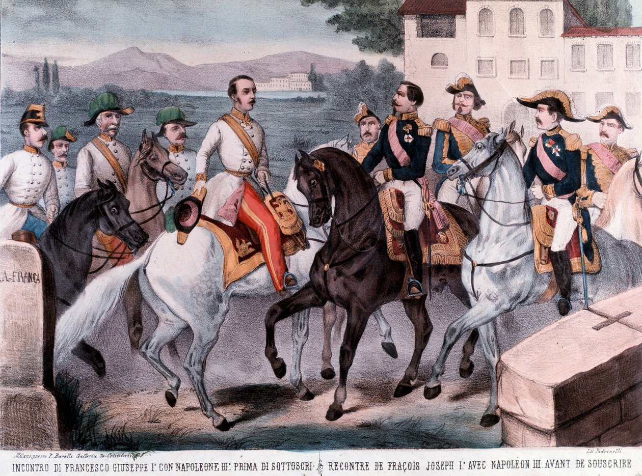 Konferenz von Villafranca, Treffen zwischen dem französischen Kaiser Napoleon III. und Kaiser Franz Joseph I. über den vorläufigen Frieden mit Österreich (1859) von Unknown artist