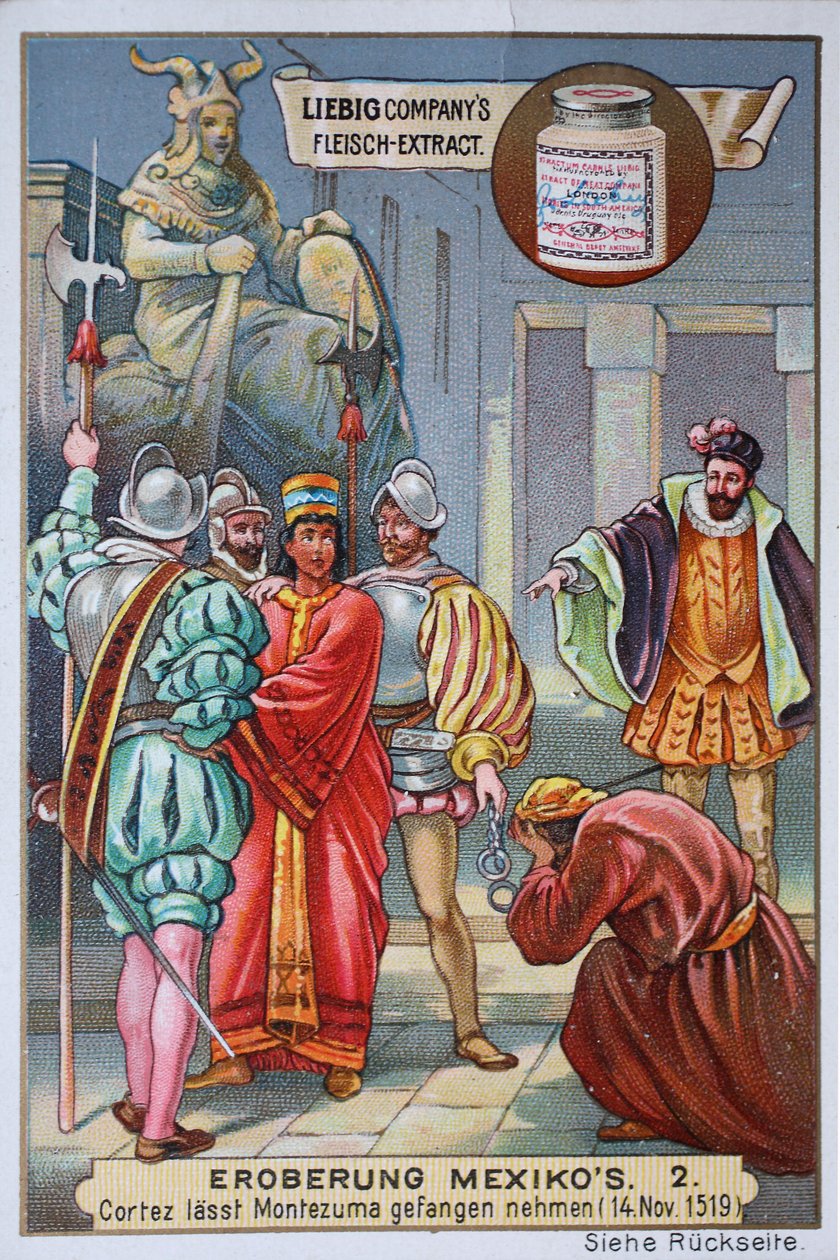Eroberung Mexikos: Cortes verhaftet den König Montezuma II von Unknown artist