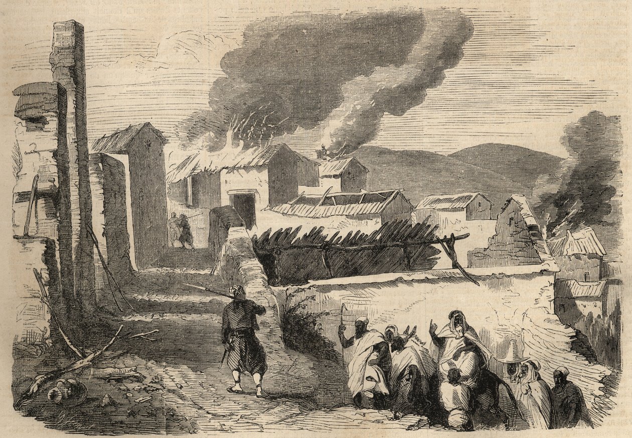 Eroberung Algeriens: Expedition nach Groß-Kabylien im Jahr 1857. Unterwerfung der Beni-Yenni nach einer Zeichnung von Herrn Ameller, Bataillonsführer des 1. Zouaven. Gravur in „Le Monde illustrious“ von 1857. Private Sammlung. von Unknown artist