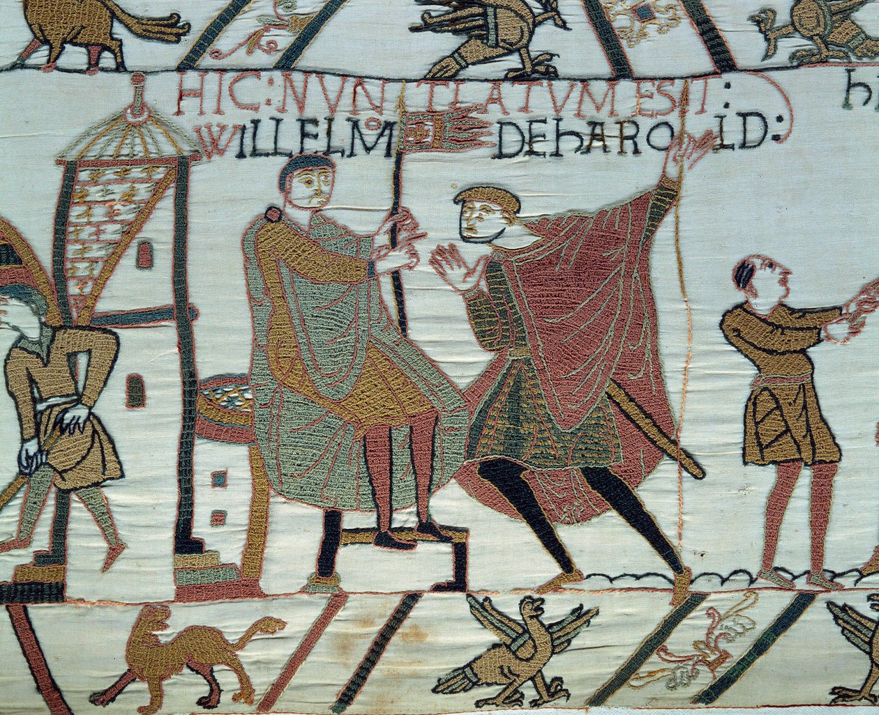Eroberung Englands durch den Herzog der Normandie Wilhelm den Eroberer (1027-1087) im Jahr 1066: Ein Späher berichtet Wilhelm von den Taten Harolds II bei der Schlacht von Hastings (Detail des Teppichs von Bayeux) von Unknown artist