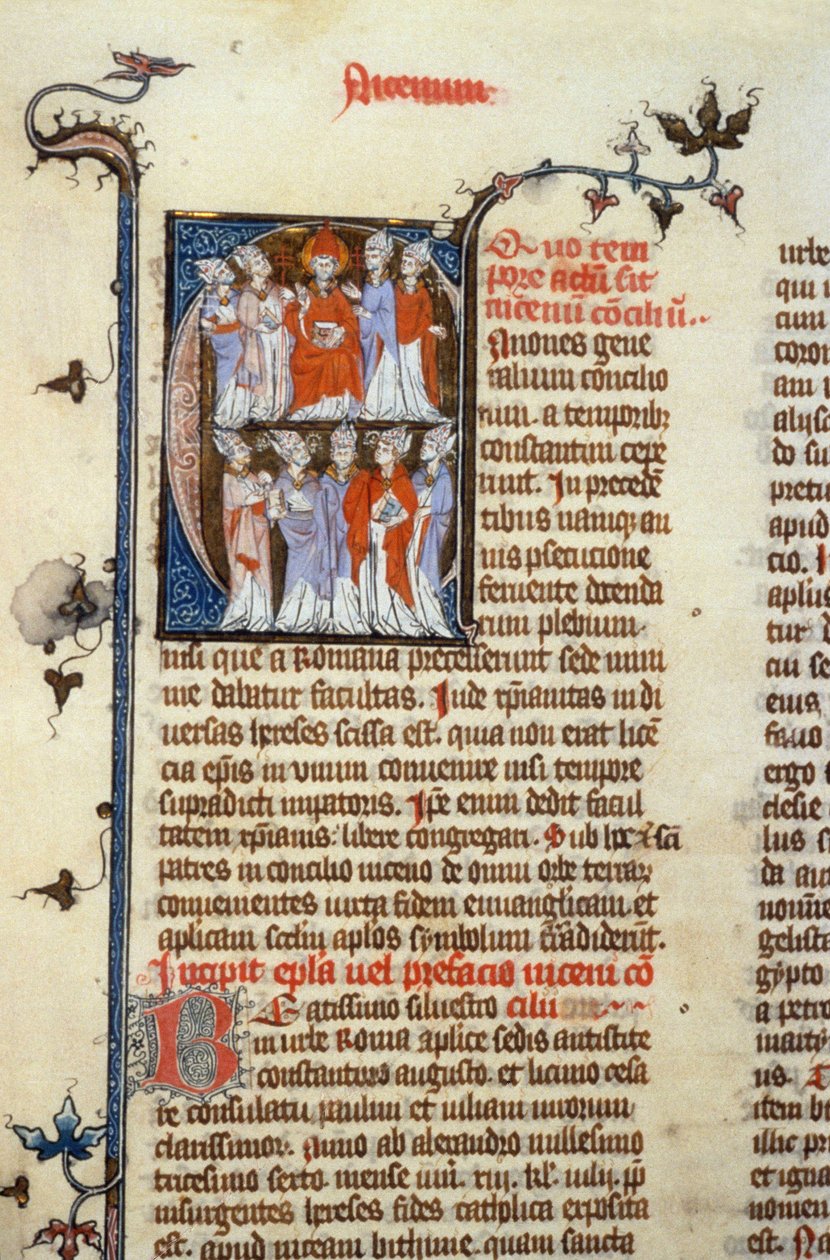 Konzil von Nicäa - Manuskriptillumination (alte lateinische Übersetzung der ersten ökumenischen Konzilien, Isidor zugeschrieben), Mittelalter (Ref. 365, 351r). B. Mr. Toulouse. Antrag auf Genehmigung bei der Stadtbibliothek Toulouse (Tel.: 05 62 27 66 von Unknown artist