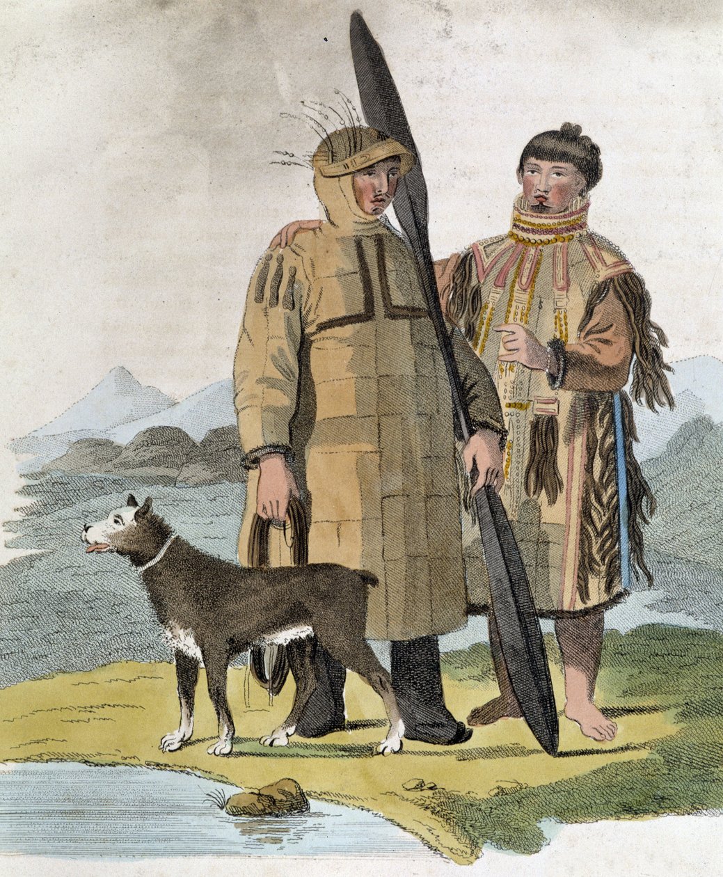 Paar aus einer russischen Provinz und ihr Hund - Gravur von Unknown artist