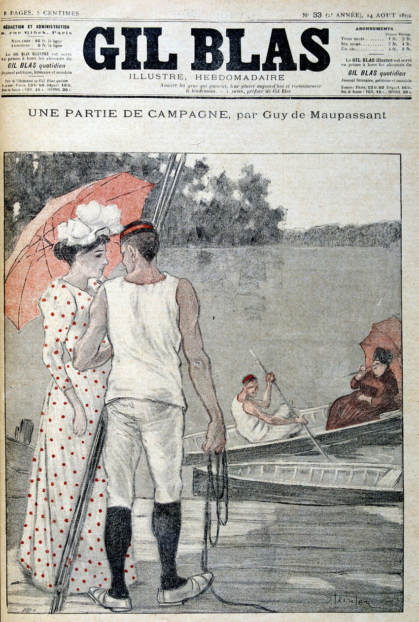 Titelblatt von „Gil Blas“ illustriert „Ein Teil der Kampagne“ von Guy de Maupassant. 14/08/1892. von Unknown artist