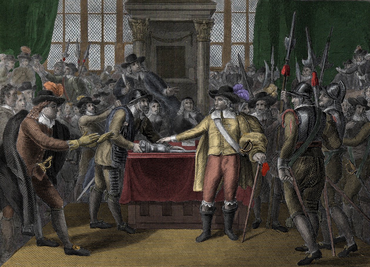 Cromwell löst das Lange Parlament auf - Das Rumpfparlament - Oliver Cromwell (1599-1658) löst das britische Parlament auf von Unknown artist