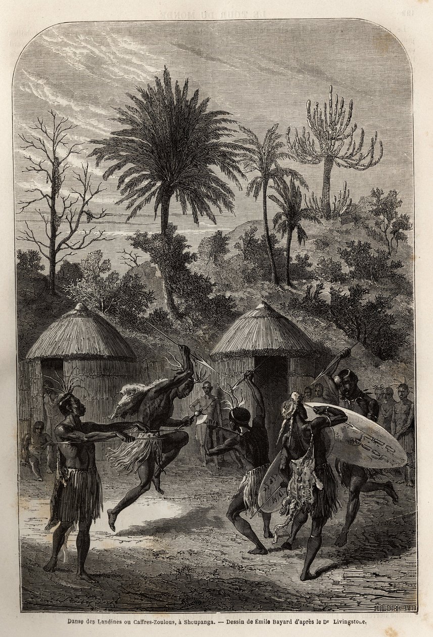 Tanz der Landines oder Zulu-Kaffern in Shoupanga (rechtes Ufer des Sambesi-Flusses) von Unknown artist