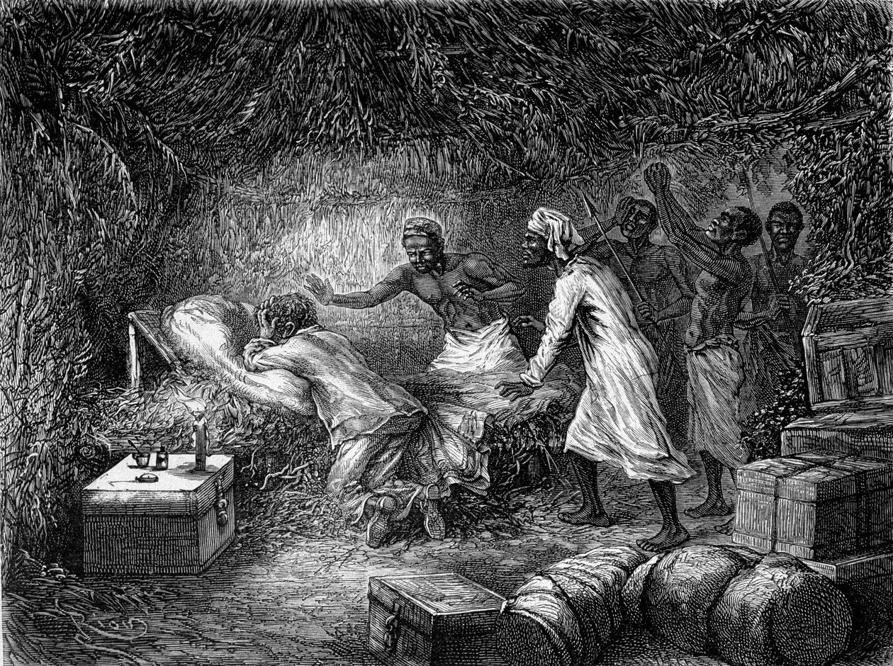 David Livingstone starb 1873 an Dysenterie im Dorf Tchitammbo - „Livingstones letzte Reise 1866-1873“ in „Tour du Monde“, 2. Halbjahr 1875 von Unknown artist