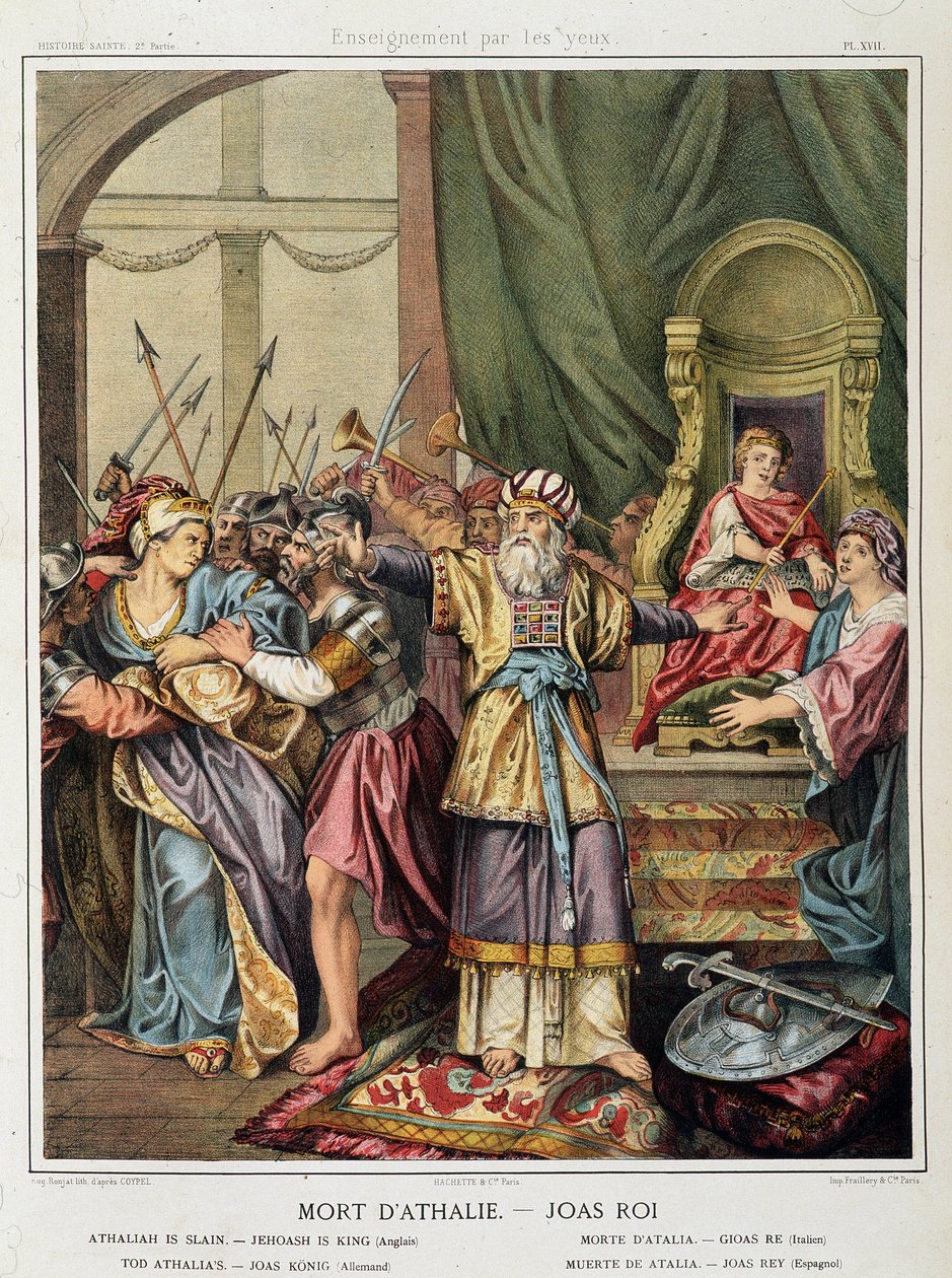 Tod der Athalie - Joas (Joasch) König - in „Heilige Geschichte“, ed. Hachette von Unknown artist