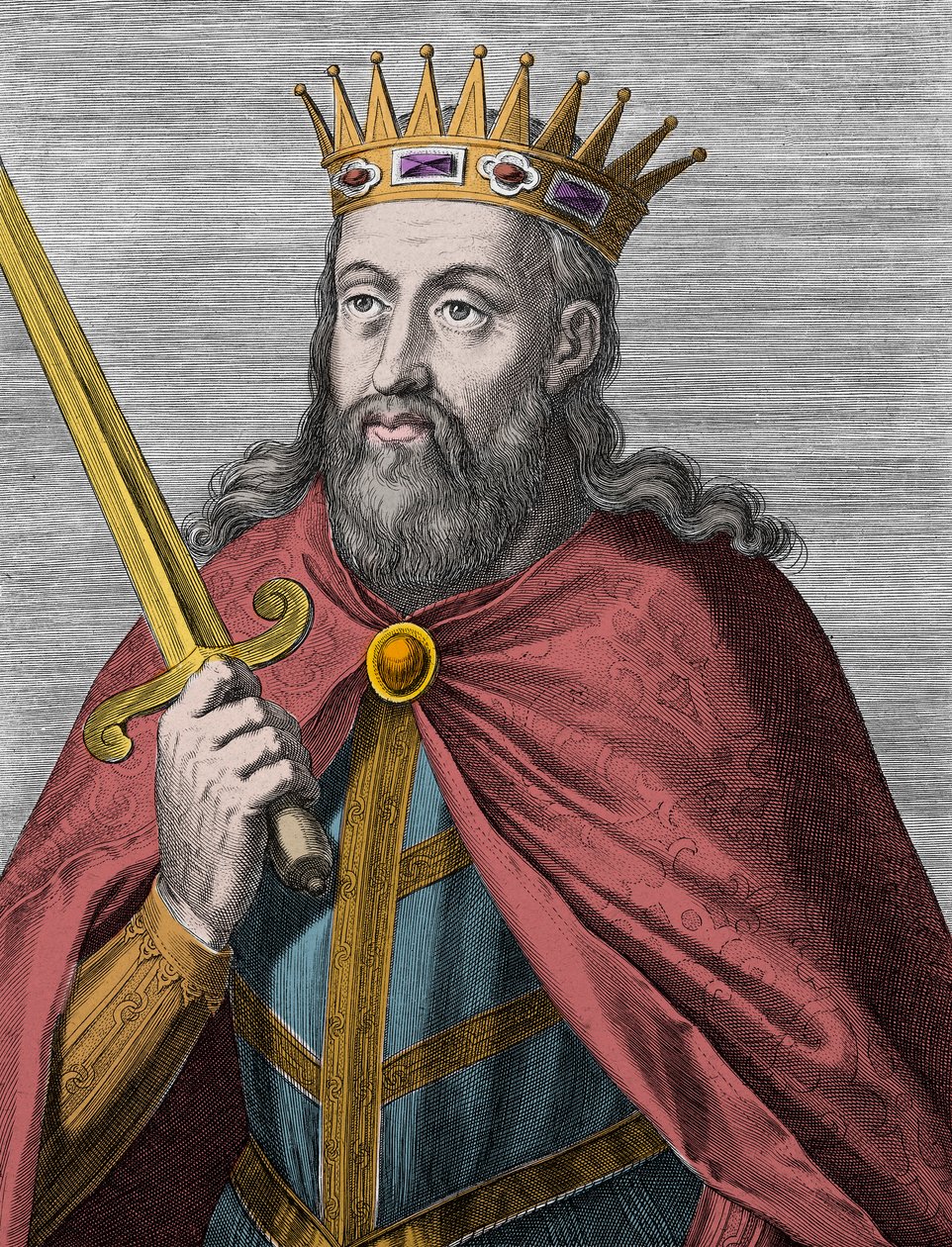 Denis von Portugal (der Bauernkönig) - Denis I. von Portugal (1261-1325) (der Bauer - der König Troubadour - der Vater des Vaterlandes - der Liberale) Gravur von Unknown artist