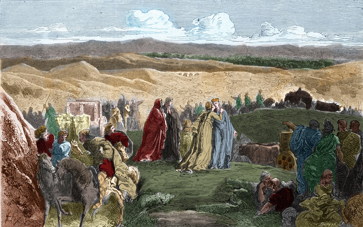 Abreise von Galswinthe (Galsuinde) (ca. 545-567), Königin der Franken in Neustrien und Frau von Chilperich I. (König der Franken), nach Frankreich. Gravur in „Histoire De France En Cent Tableaux von Paul Lehugeur“ 1891. von Unknown artist