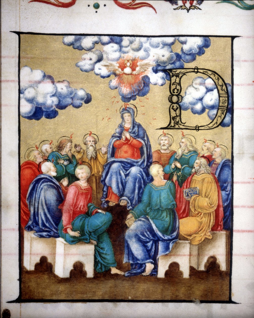 Herabkunft des Heiligen Geistes. Chor der Kirche der gekrönten Jungfrau von Lodi, Miniatur des 15. Jahrhunderts von Unknown artist
