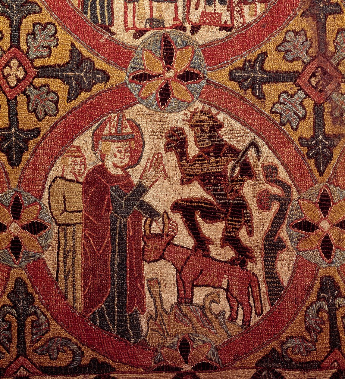 Detail einer Stickerei, die die Versuchung des heiligen Martin darstellt. Isländische Tapisserie. 1390-1403. Paris, Nationalmuseum des Mittelalters, Thermen von Cluny von Unknown artist