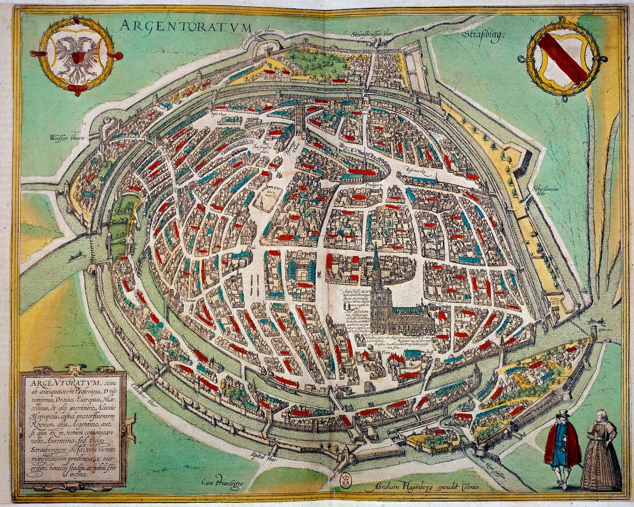 Detaillierte Karte der Stadt Straßburg von Abraham Hogenberg (ca. 1608-1653). Gravur aus dem 17. Jahrhundert, Paris B.N. von Unknown artist