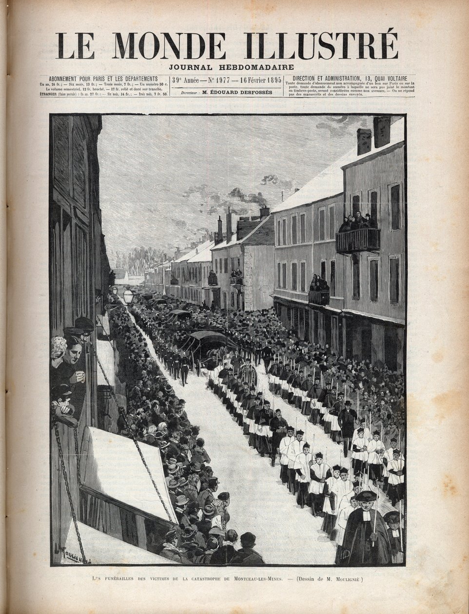 Katastrophe des Brunnens Sainte Eugenie - Die Beerdigung der Opfer der Katastrophe von Montceau-les-Mines in Burgund - Gravur in „Le Monde Illustré“ von 1895 von Unknown artist