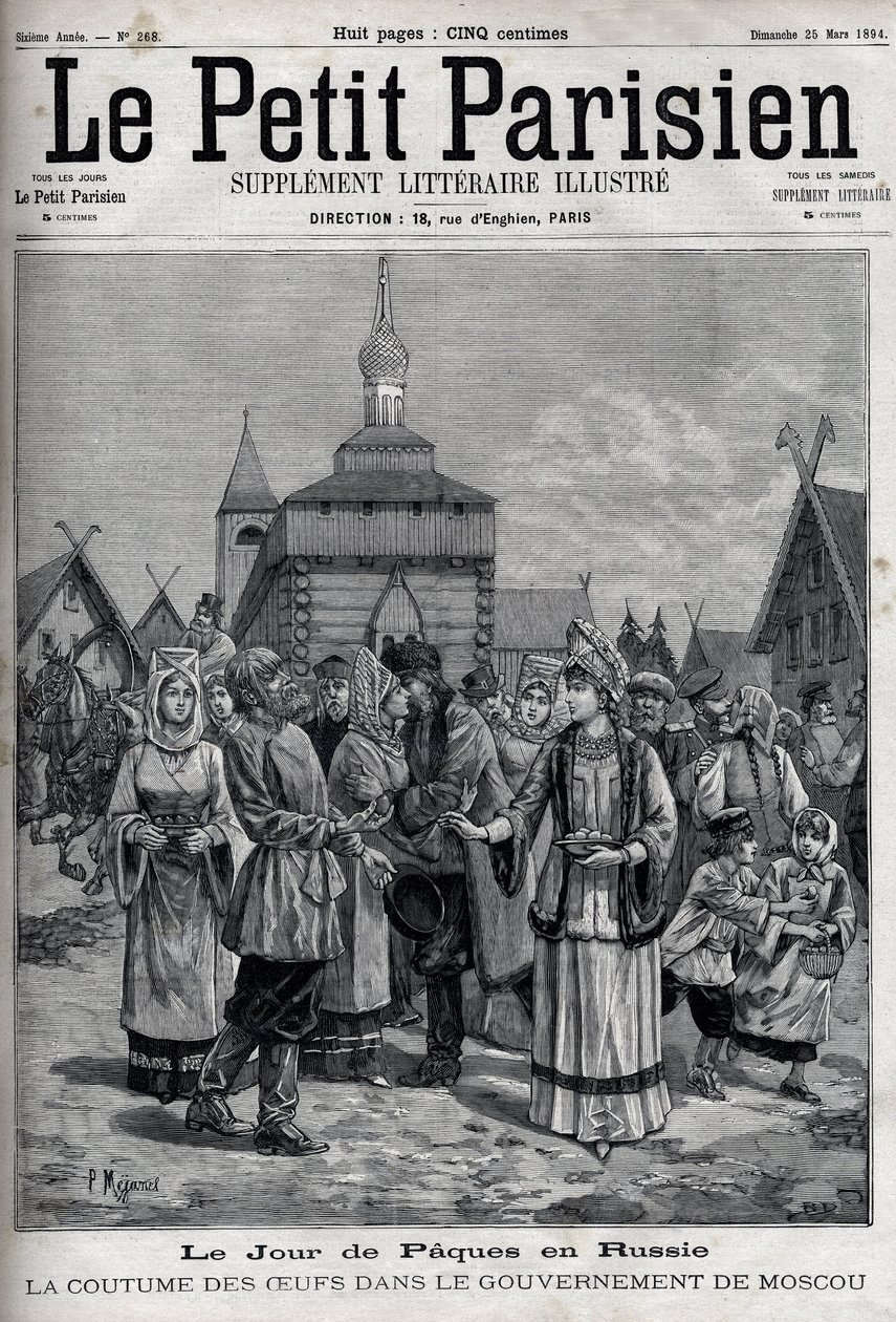 Ostertag in Russland: der Brauch der Eier in der Moskauer Regierung. Gravur in „Le Parisien“ von Unknown artist