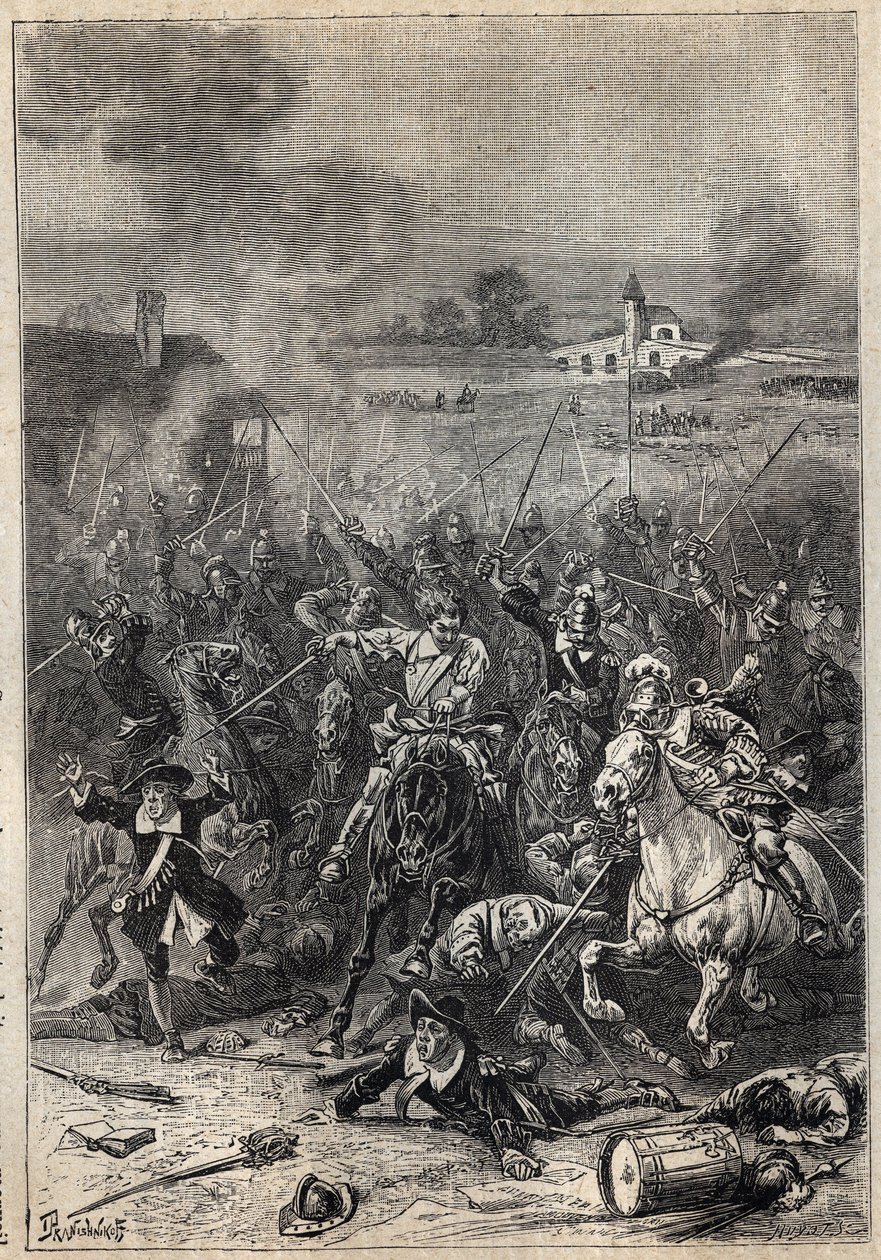 Das Massaker an den Puritanern - Illustration des 19. Jahrhunderts für den historischen Roman „Die Puritaner von Schottland“ (Old Mortality) von Walter Scott (1771-1832) von Unknown artist