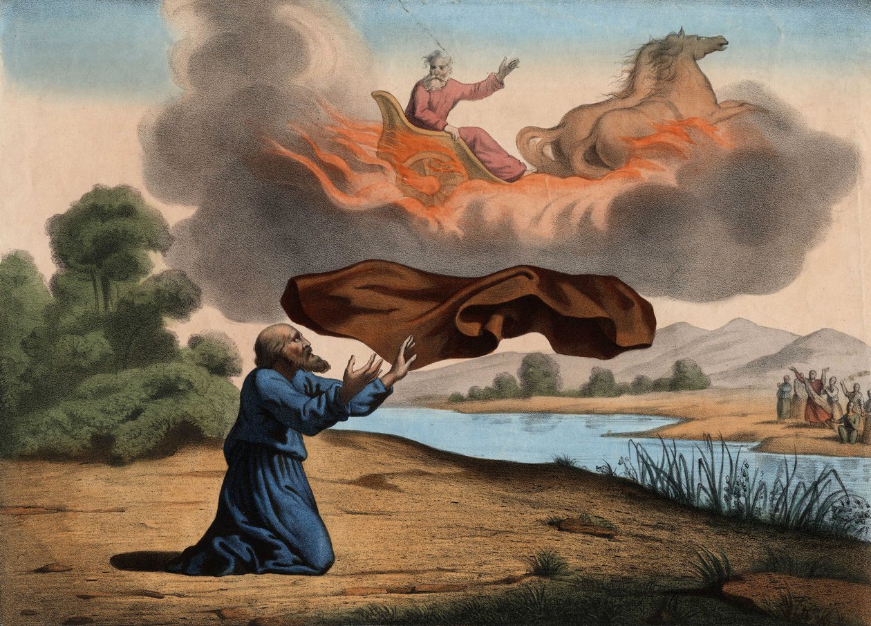 Elia wird in den Himmel erhoben. Anonyme Gravur aus der Mitte des 19. Jahrhunderts. von Unknown artist
