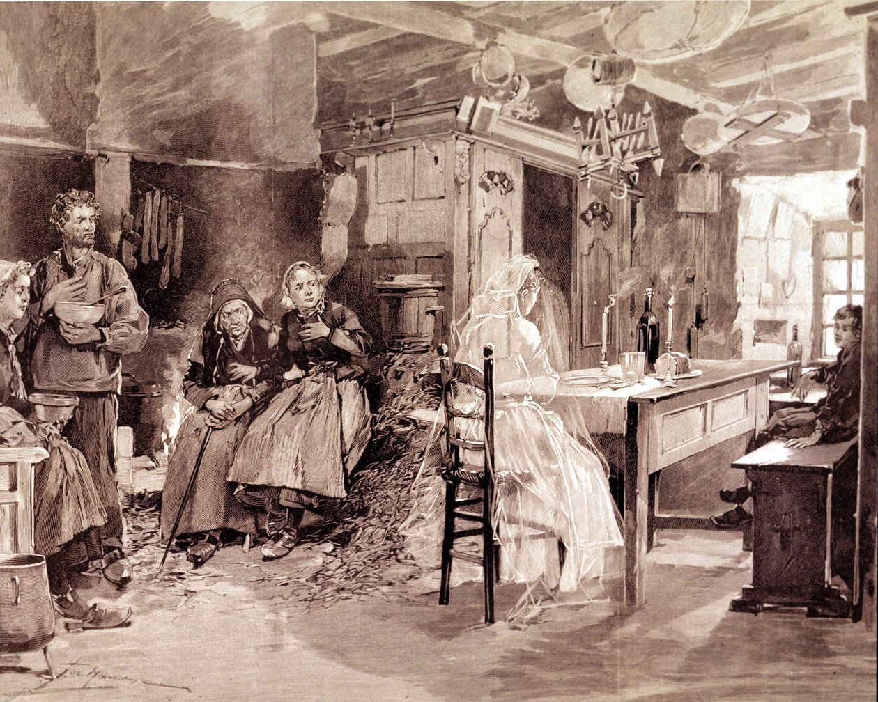 Gravur, die eine bretonische Legende darstellt, dass die Geister von Menschen, die auf See gestorben sind, sich ihren Lieben jedes Jahr am 1. November zeigen würden von Unknown artist
