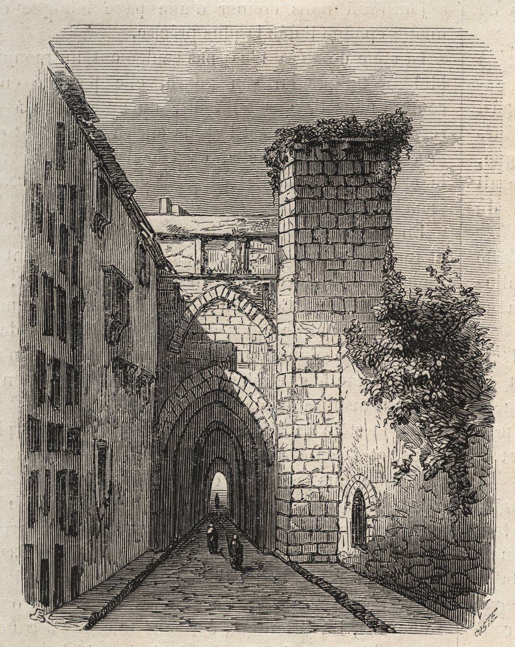 Eingang der arabischen Medrese (Hochschule) in Jerusalem, wo die Mesha-Stele des Tempels begraben war - Gravur in „The Illustrious World“ von Januar 1873 von Unknown artist