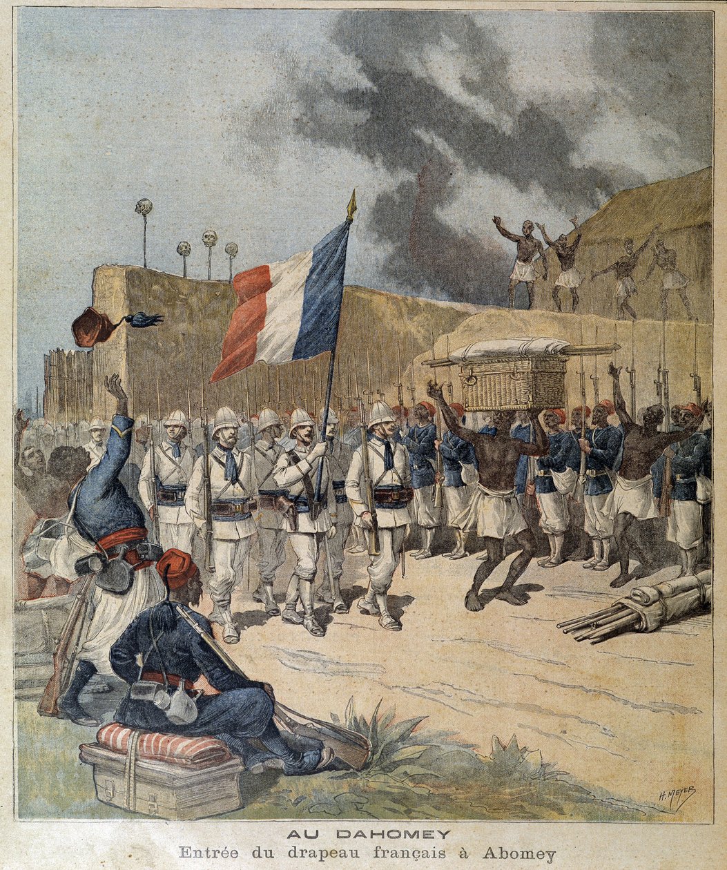 Einzug der französischen Flagge in Abomey (Dahomey = heute Benin) - Umschlag „The Little Journal“ 10/12/1892 von Unknown artist