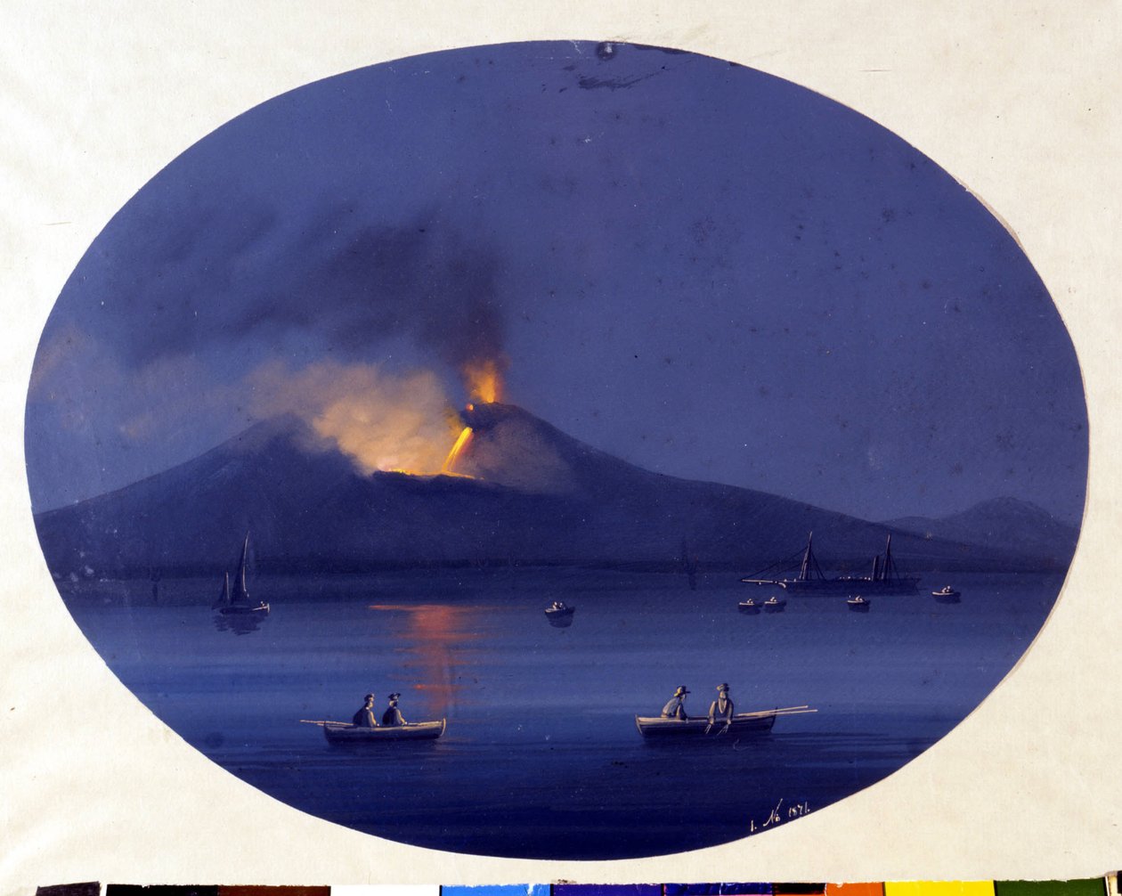 Nächtlicher Ausbruch des Ätna vom Meer vor Catania aus gesehen. Anonymes Gemälde aus dem 19. Jahrhundert. von Unknown artist
