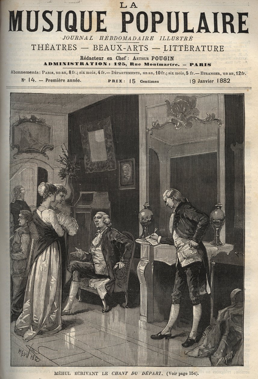 Étienne Nicolas Méhul (1763-1817) schreibt „Le chant du départ“ (revolutionäres Lied und Hymne an die Freiheit) - Gravur in „La musique populaire“ illustrierten Wochenzeitung - 1882 von Unknown artist