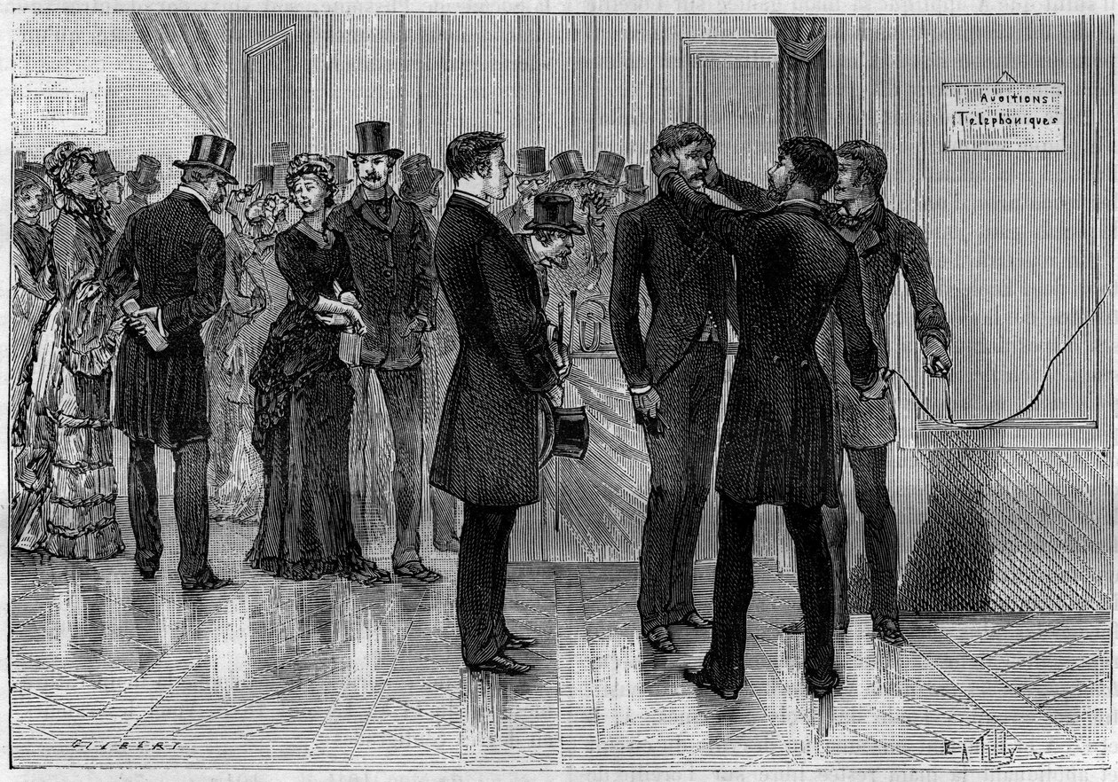 Erfahrung von telefonischen Übertragungen ohne Empfänger gemacht bei der „Societe de Physique“ in Paris, 16. April von Unknown artist