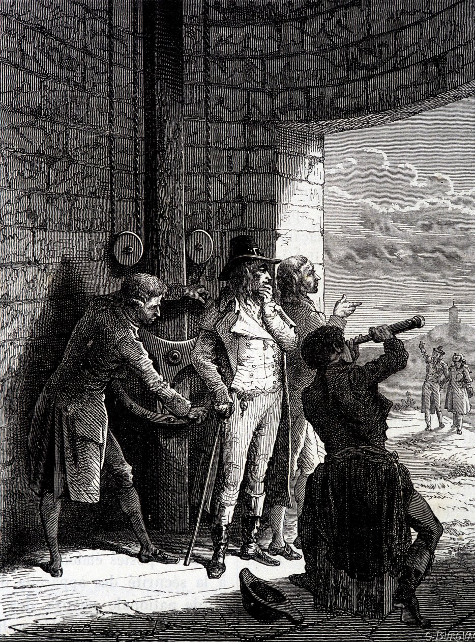 Experiment des Chappe-Telegraphen am 12. Juli 1793, von Ménilmontant nach Saint-Martin-du-Tertre vor den Kommissaren der Konvention - in „Die Wunder der Industrie“ von Louis Figuier von Unknown artist
