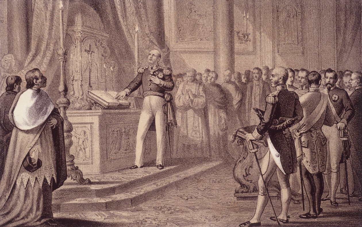 Ferdinand I. von Bourbon oder Ferdinand IV. (1751 - 1825), König von Neapel, eröffnete die Verfassung von 1820 - in „Storia d