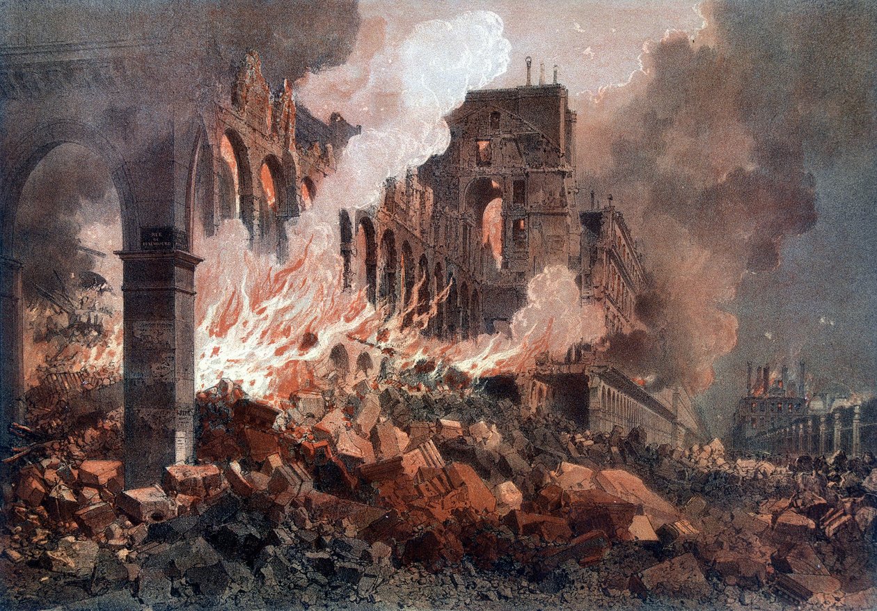 Brand des Finanzministeriums (damals in den Tuilerien) am 24. Mai 1871 - Lithographie, späte 19. Jahrhundert von Unknown artist