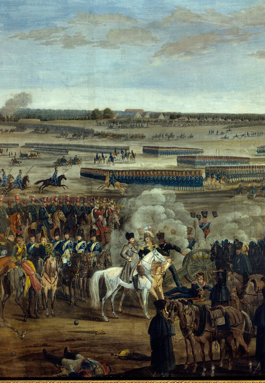 Erstes Kaiserreich: Kaiser Napoleon I. (1769-1821) (auf dem weißen Pferd) in der Schlacht von Leipzig von Unknown artist
