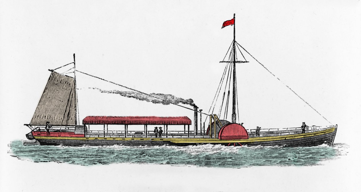 Erste Fahrt des Dampfschiffs „Clermont“ von Robert Fulton (1765-1815), amerikanischer Ingenieur auf dem Hudson River, USA von Unknown artist