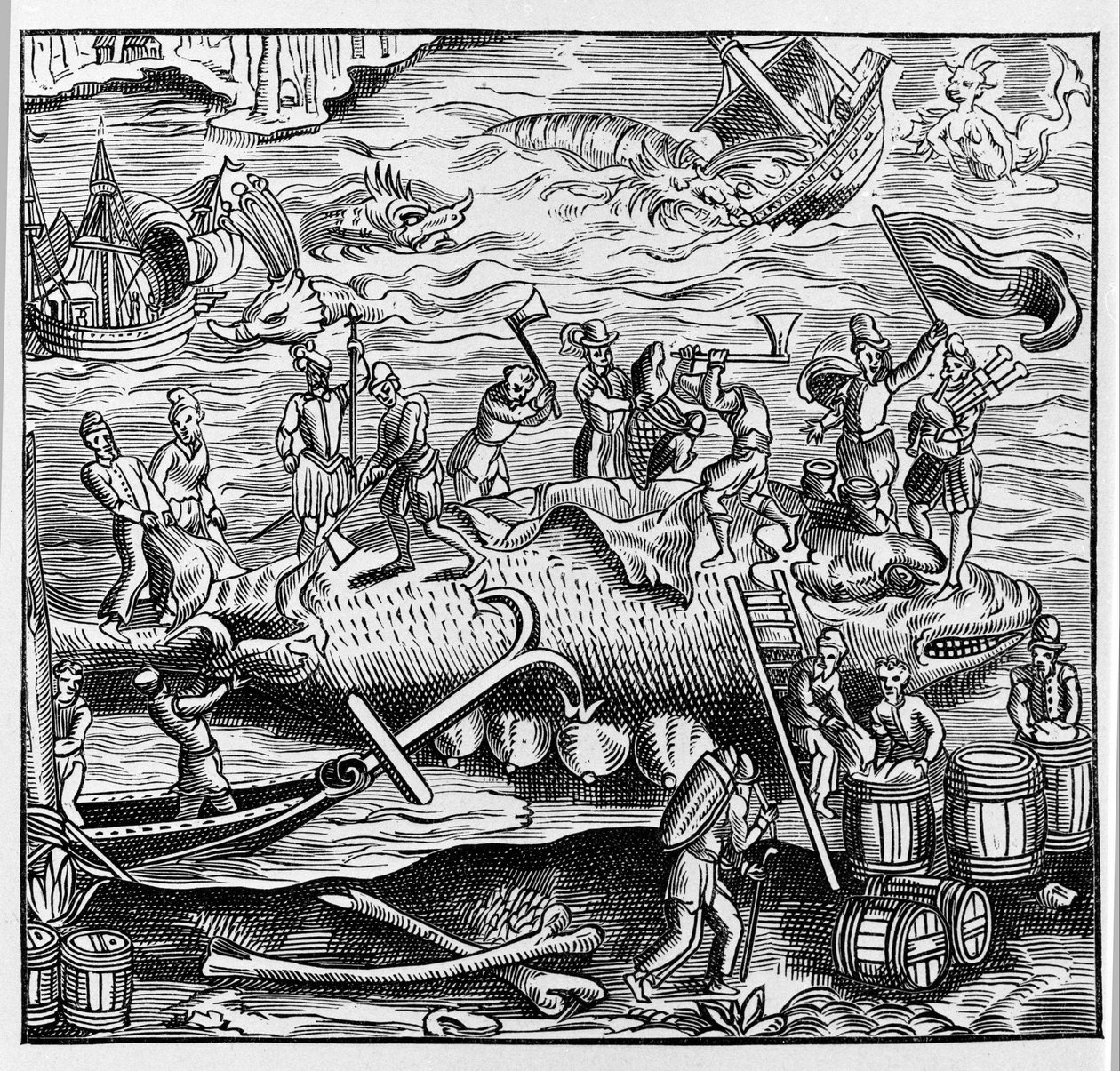 Fischen und Walfang, basierend auf einem Holzstich aus Thevets „Universal Cosmography“. Paris 1575 von Unknown artist