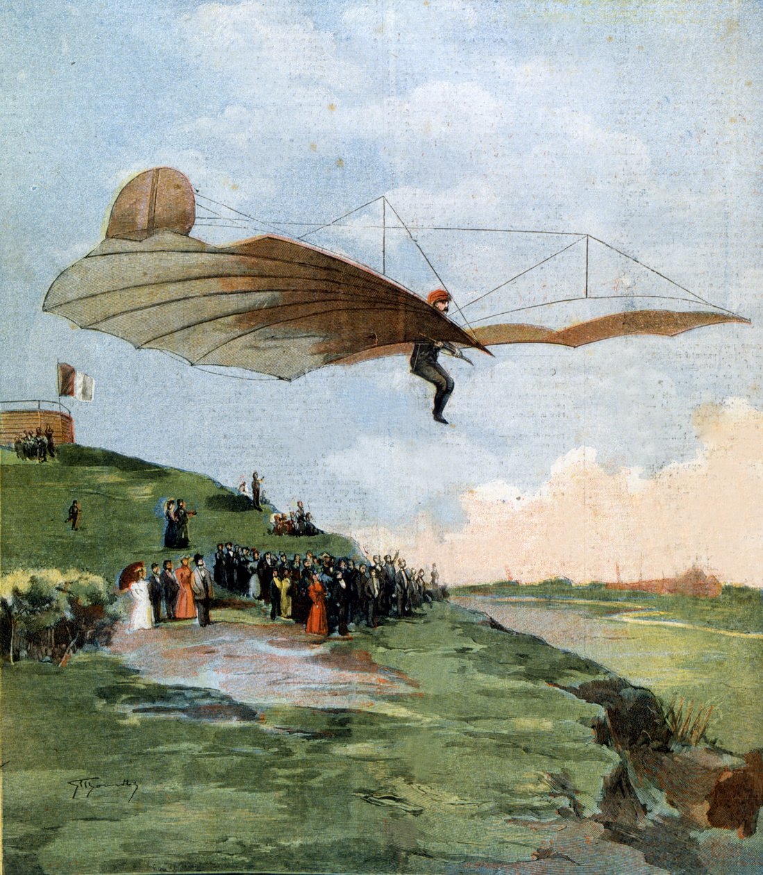 Flug von Otto Lilienthal (1848 - 1896), Pionier des Gleitflugs. 1894. von Unknown artist
