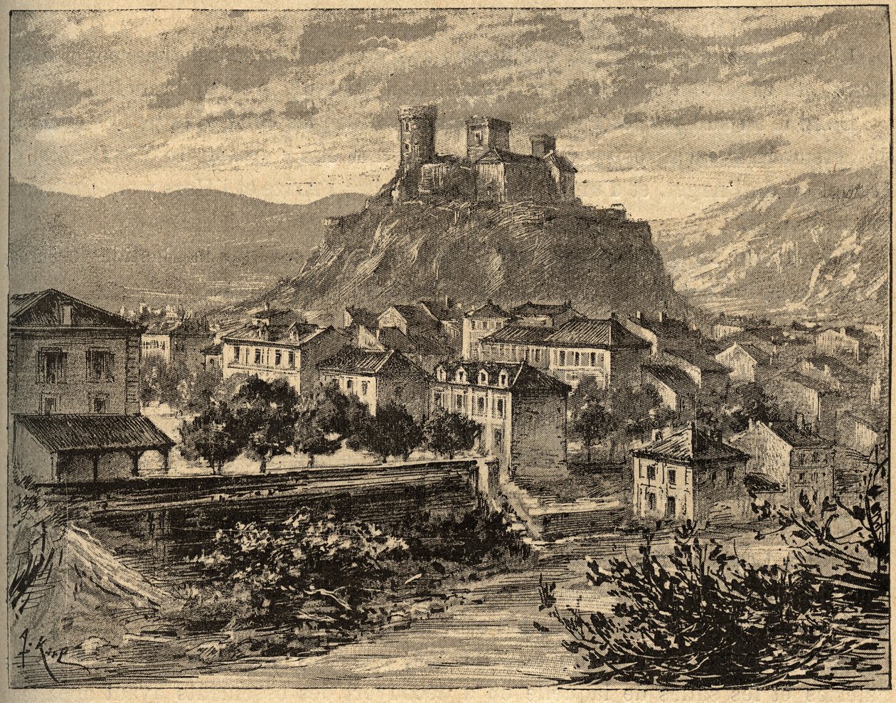 Foix - Ariège - Okzitanien - Gravur in „PATRIE“ - BESCHREIBUNG PICTURESQUE DE LA FRANCE EN 6 VOLUMES VON LUCIEN HUARD - Ende des 19. Jahrhunderts von Unknown artist